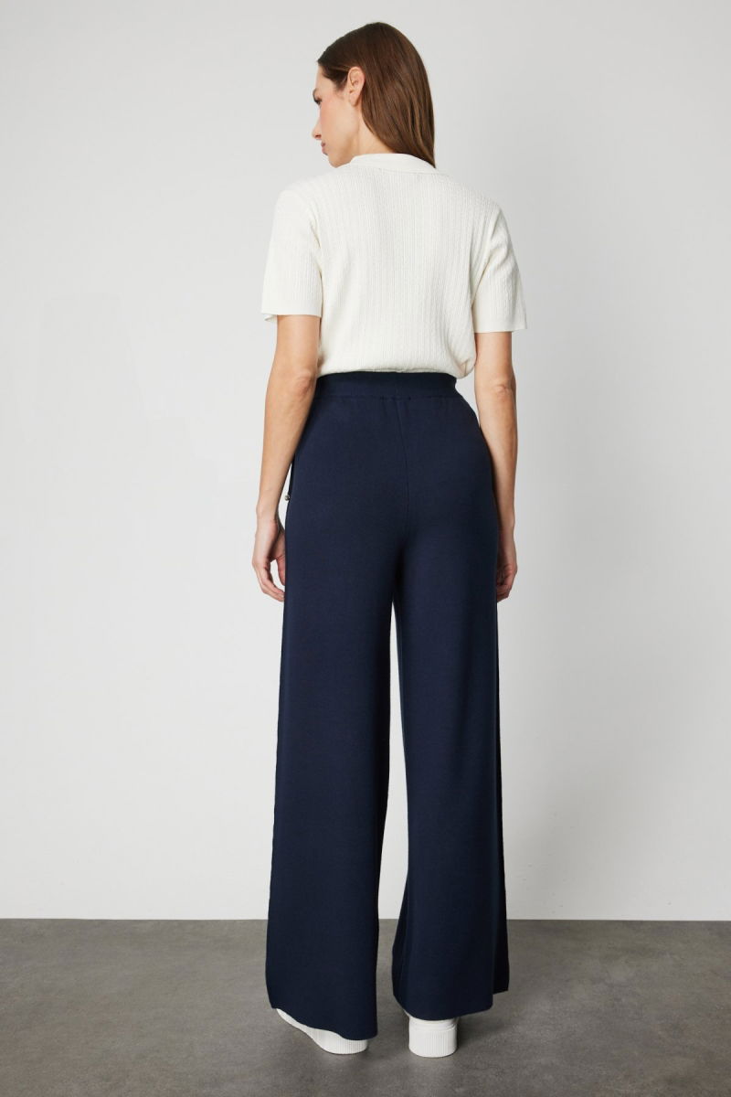 On Kadın Cebi Taş Detaylı Bol Paça Triko Pantolon 63919 Lacivert - 4