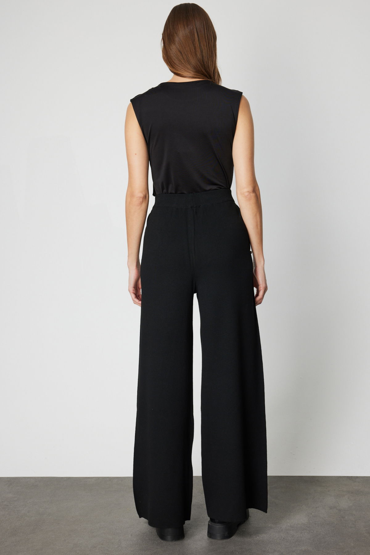 On Kadın Cebi Taş Detaylı Bol Paça Triko Pantolon 63919 Siyah - 4