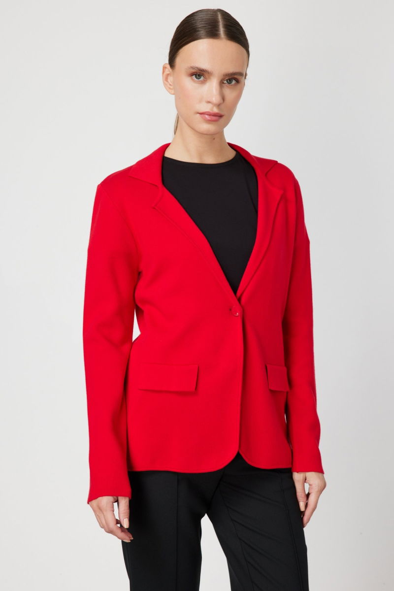 On Kadın Ceket Yaka Triko Hırka 63926 Kırmızı - On