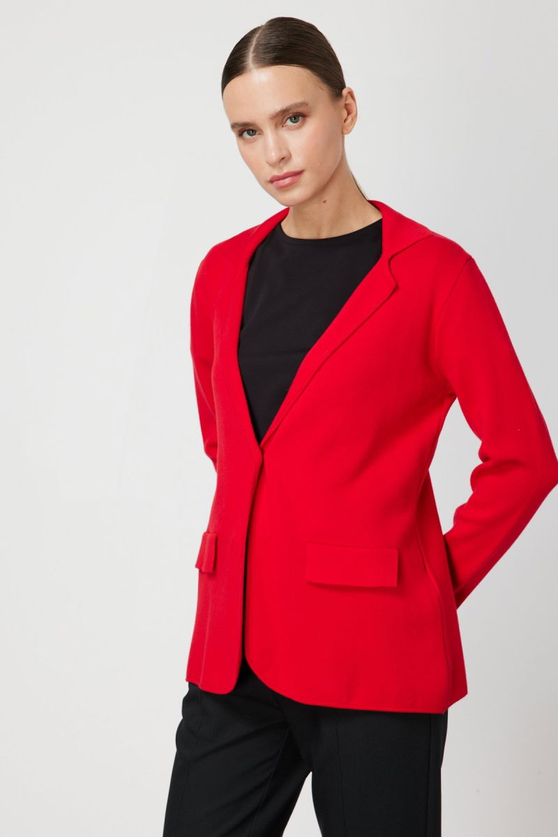 On Kadın Ceket Yaka Triko Hırka 63926 Kırmızı - 2