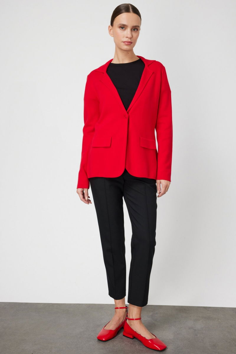 On Kadın Ceket Yaka Triko Hırka 63926 Kırmızı - 3