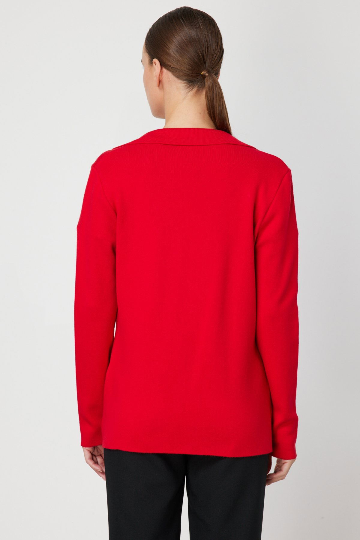 On Kadın Ceket Yaka Triko Hırka 63926 Kırmızı - 4