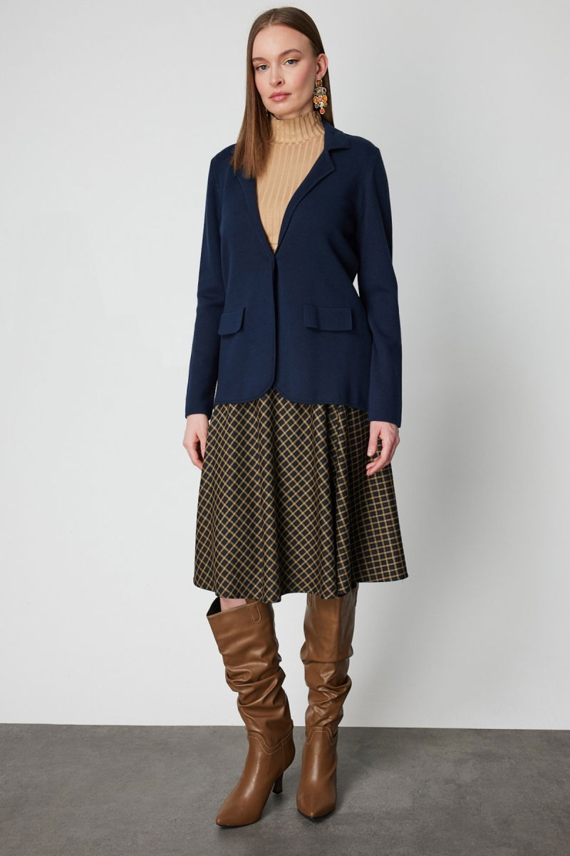 On Kadın Ceket Yaka Triko Hırka 63926 Lacivert - 3