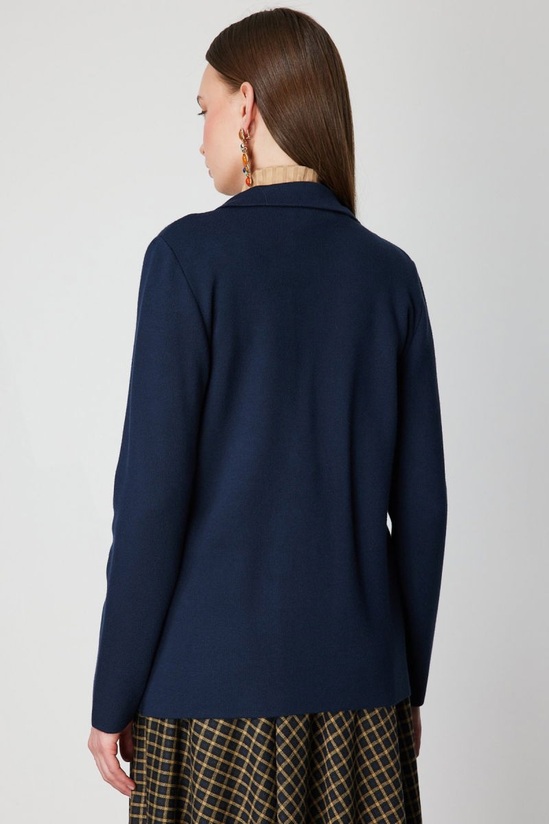 On Kadın Ceket Yaka Triko Hırka 63926 Lacivert - 4