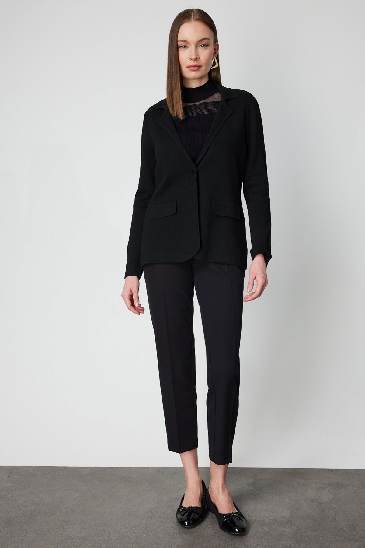 On Kadın Ceket Yaka Triko Hırka 63926 Siyah - 3