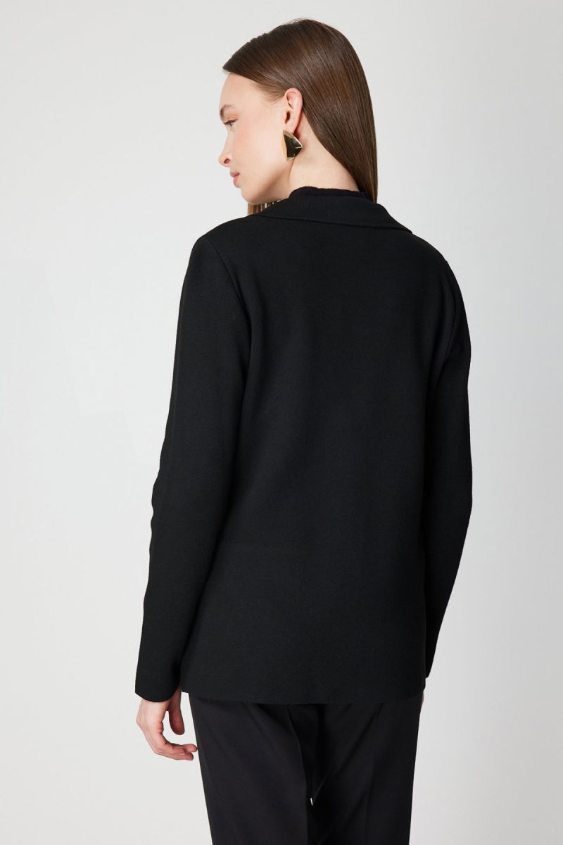 On Kadın Ceket Yaka Triko Hırka 63926 Siyah - 4