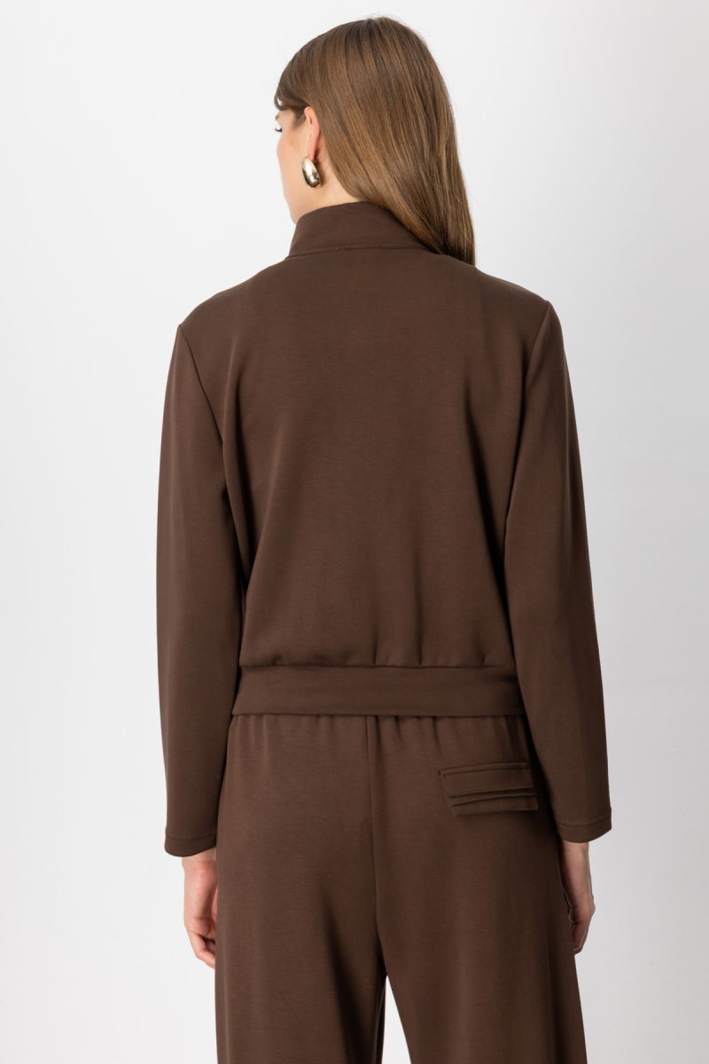 On Kadın Cep Detaylı Dik Yaka Eşofman Üstü 66509 Kahverengi - 4