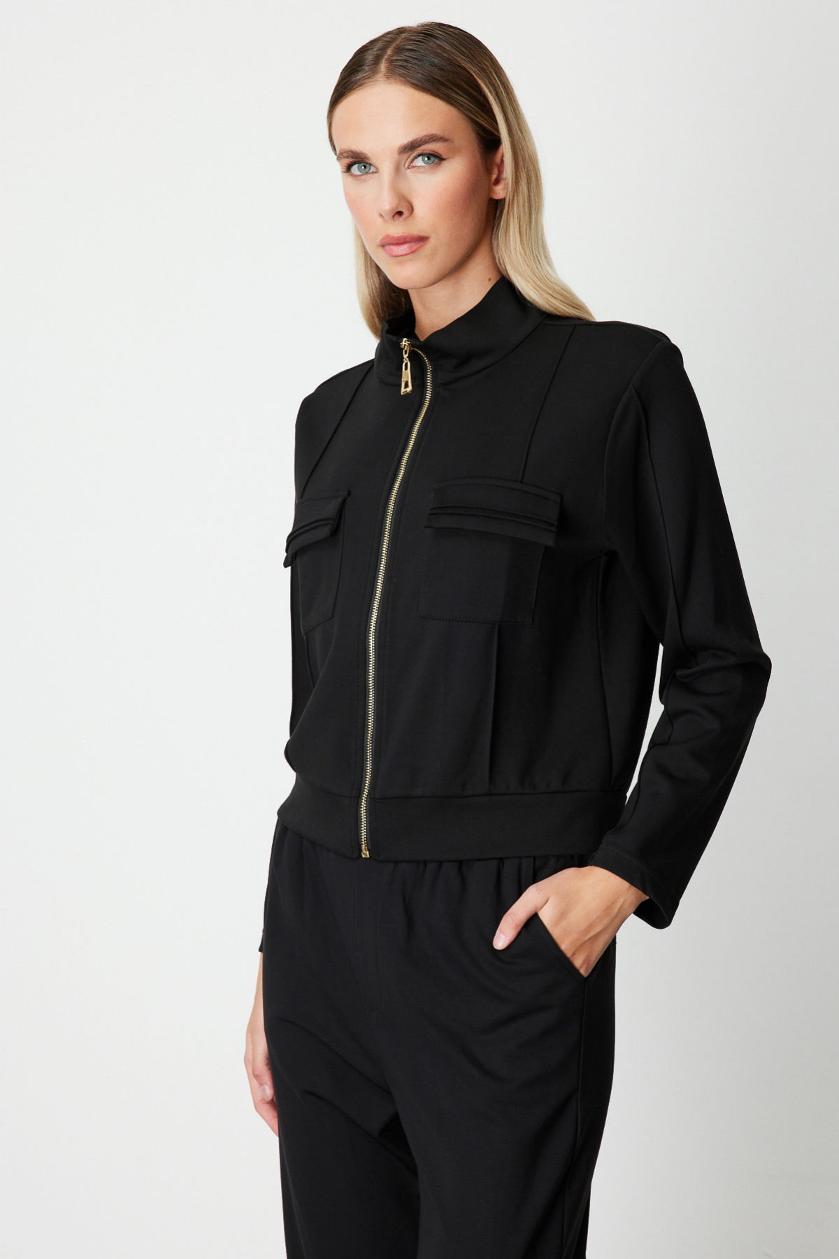 On Kadın Cep Detaylı Dik Yaka Eşofman Üstü 66509 Siyah - 2