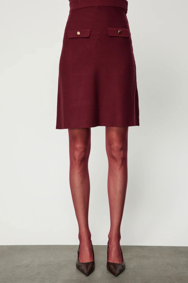 On Kadın Cep Detaylı Diz Üstü Triko Etek 69508 Bordo - 3