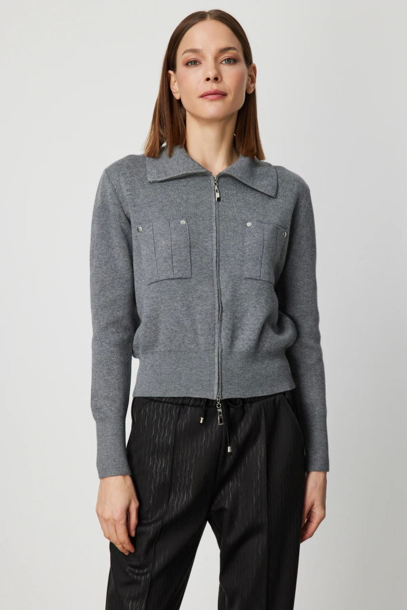 On Kadın Cep Detaylı Fermuarlı Triko Hırka 69904 Antrasit 