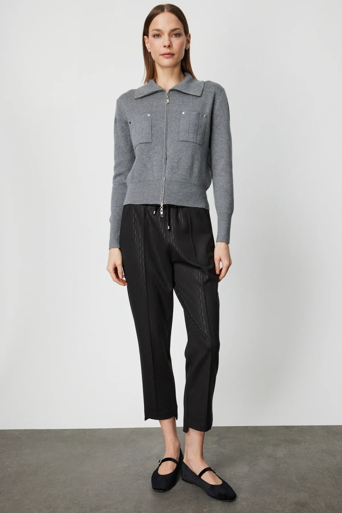 On Kadın Cep Detaylı Fermuarlı Triko Hırka 69904 Antrasit - 3