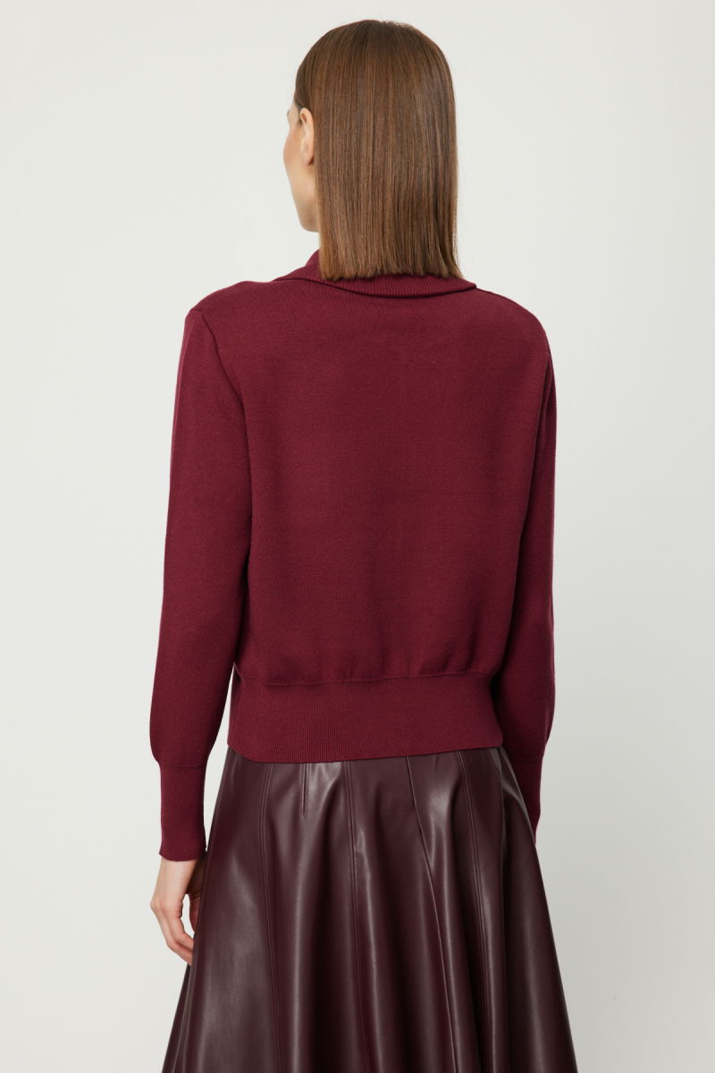 On Kadın Cep Detaylı Fermuarlı Triko Hırka 69904 Bordo - 4