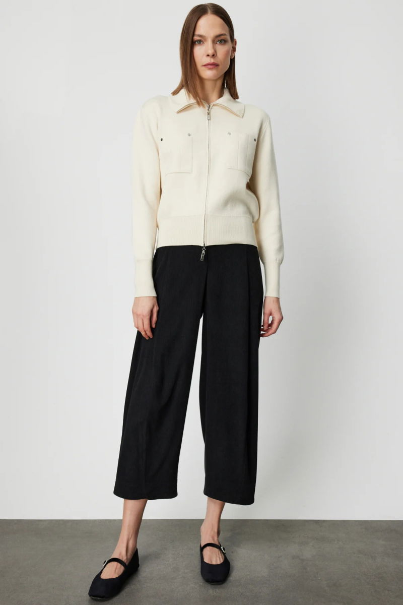 On Kadın Cep Detaylı Fermuarlı Triko Hırka 69904 Krem - 3