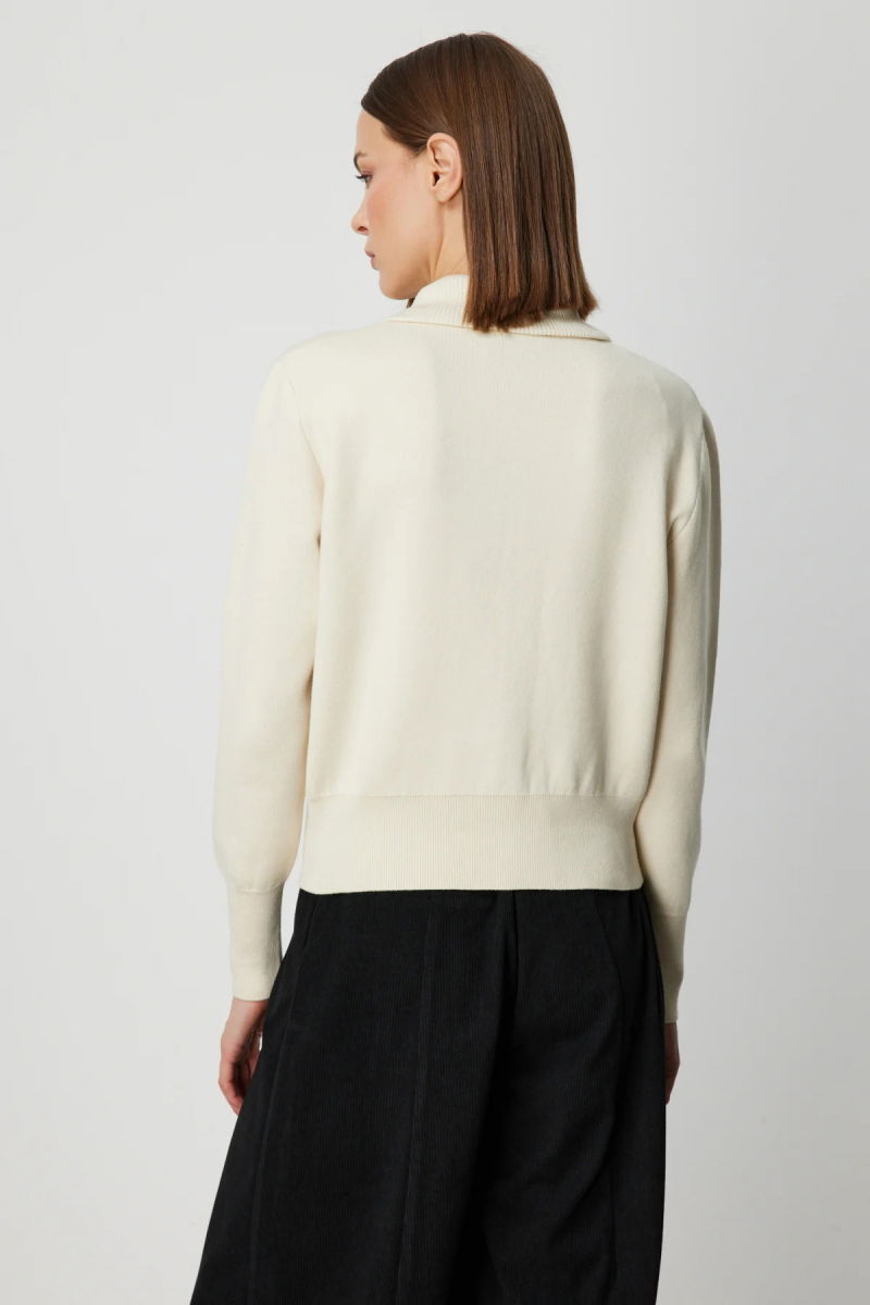 On Kadın Cep Detaylı Fermuarlı Triko Hırka 69904 Krem - 4