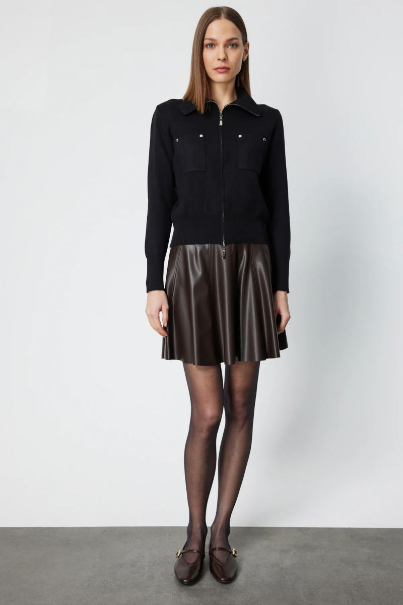 On Kadın Cep Detaylı Fermuarlı Triko Hırka 69904 Siyah - 3