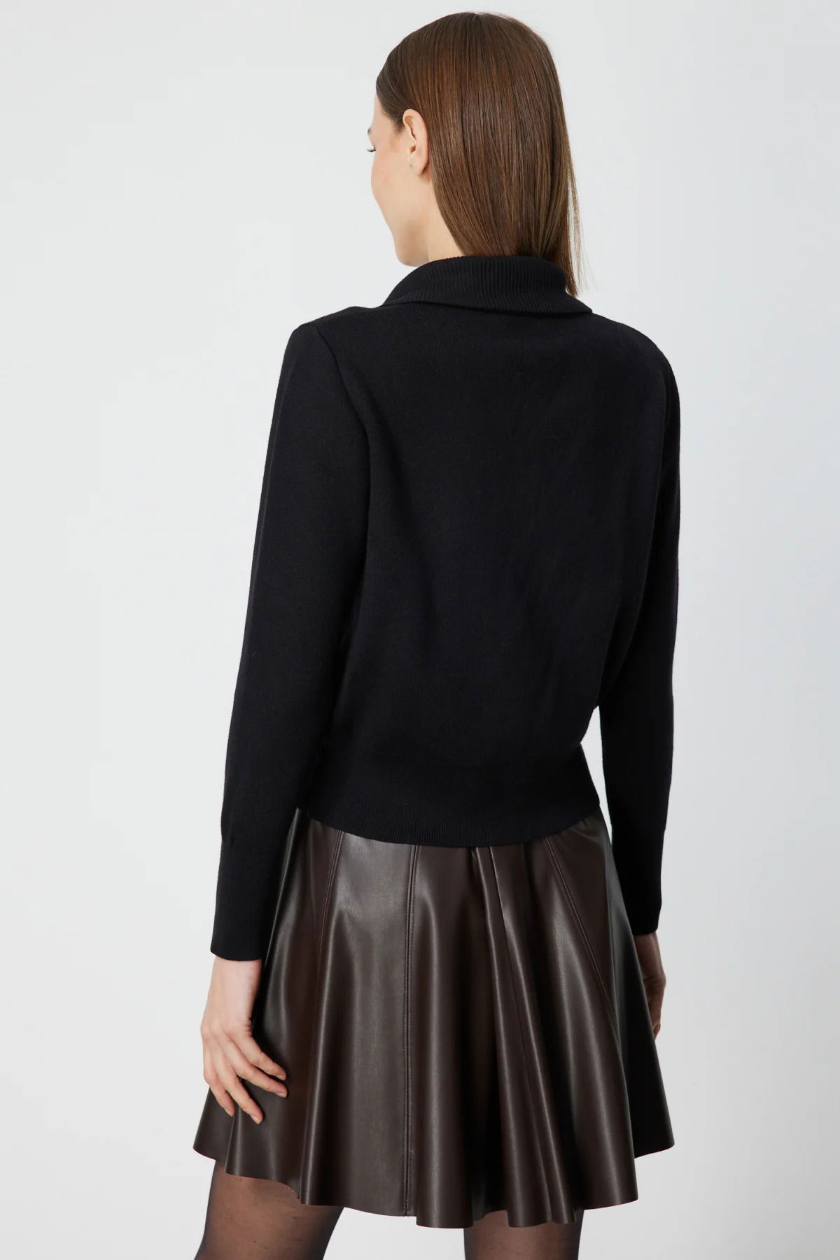 On Kadın Cep Detaylı Fermuarlı Triko Hırka 69904 Siyah - 4