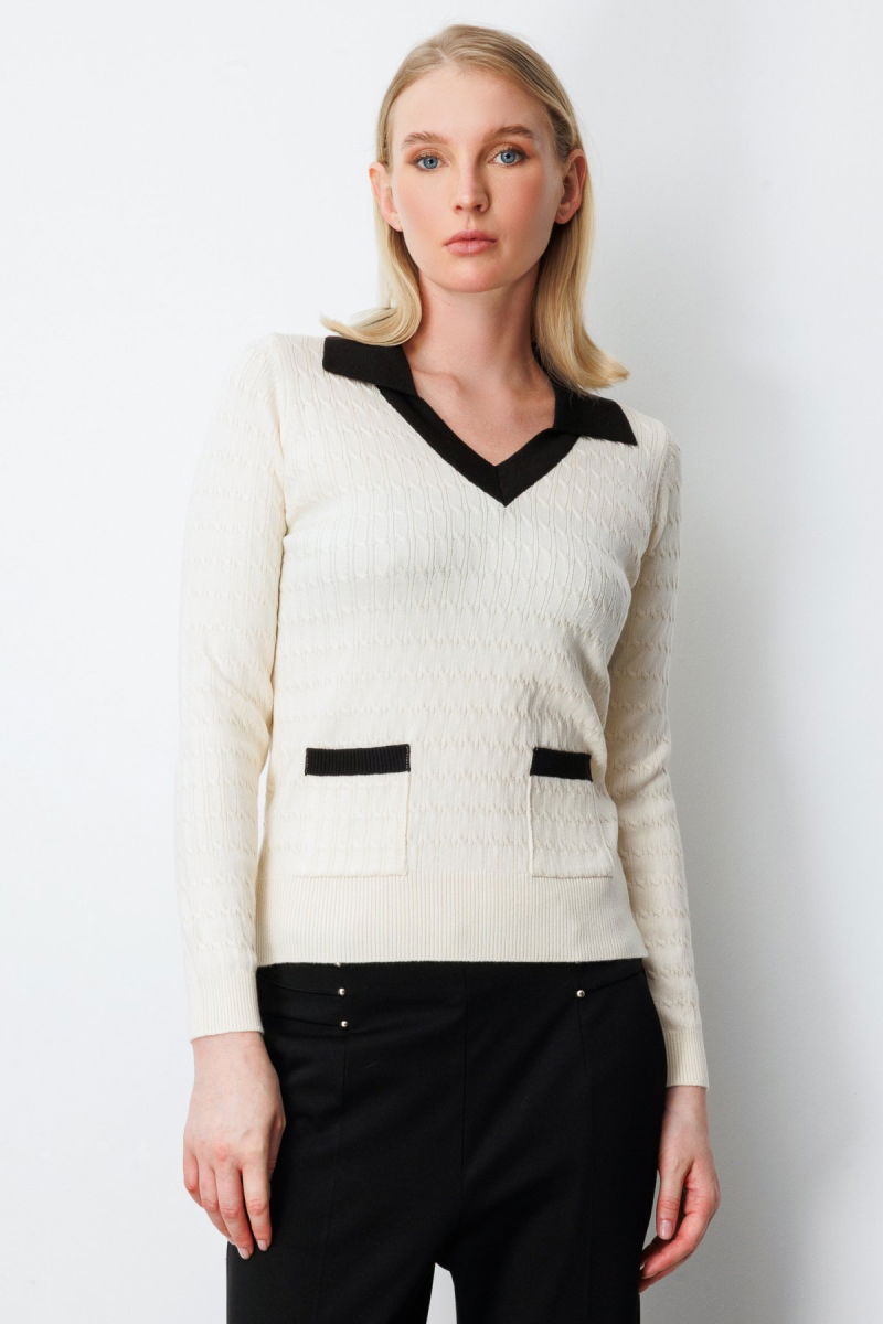 On Kadın Cep Detaylı Uzun Kollu Kazak 65313 Krem - On