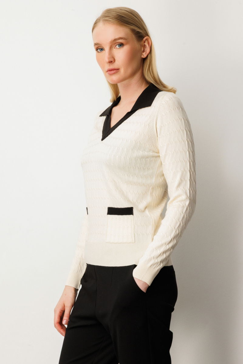 On Kadın Cep Detaylı Uzun Kollu Kazak 65313 Krem - 2