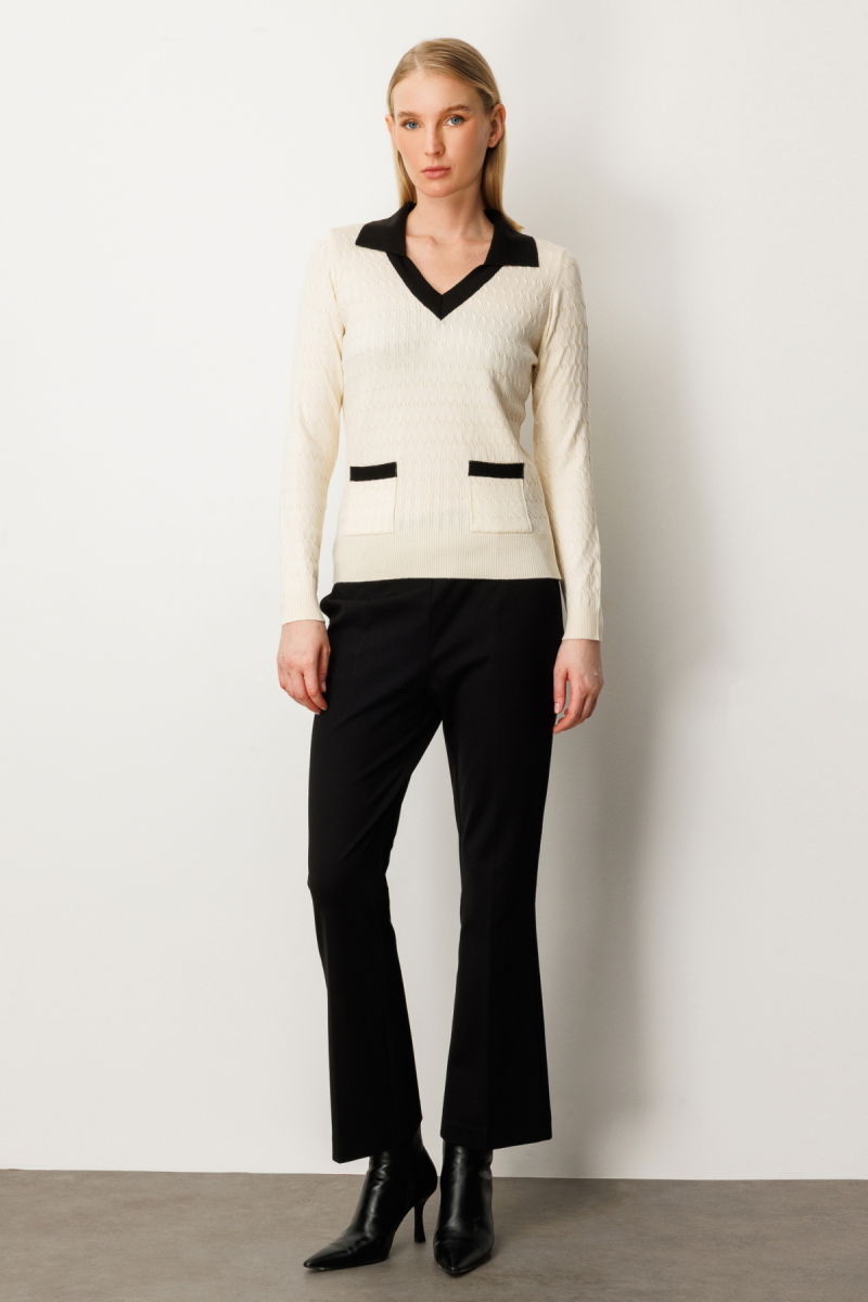 On Kadın Cep Detaylı Uzun Kollu Kazak 65313 Krem - 3