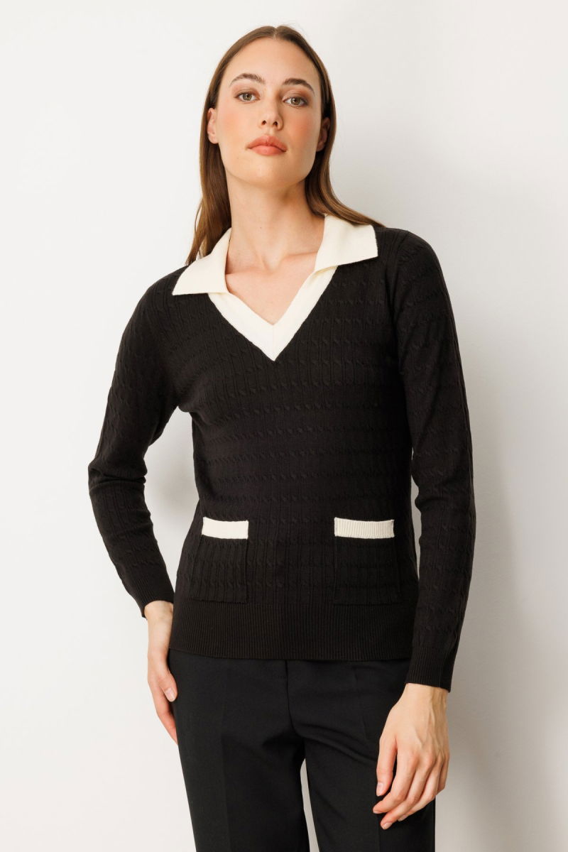 On Kadın Cep Detaylı Uzun Kollu Kazak 65313 Siyah - On