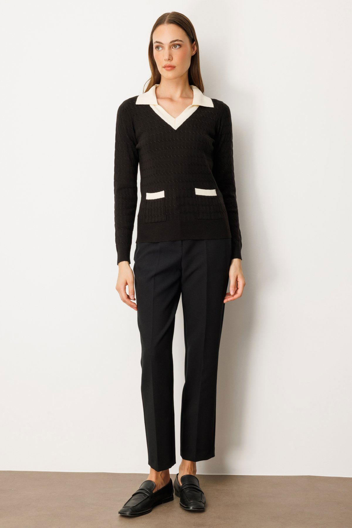 On Kadın Cep Detaylı Uzun Kollu Kazak 65313 Siyah - 3