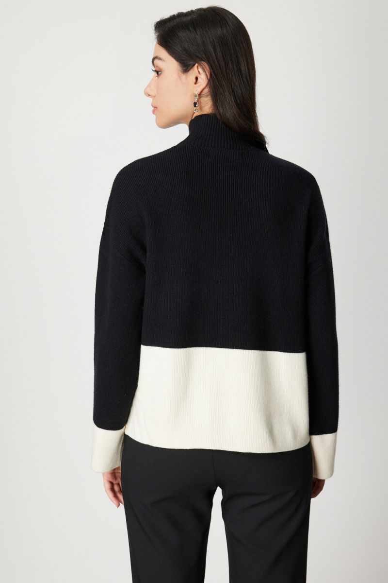 On Kadın Çiçek Broşlu Dik Yaka Triko Kazak 60356 Siyah - 4