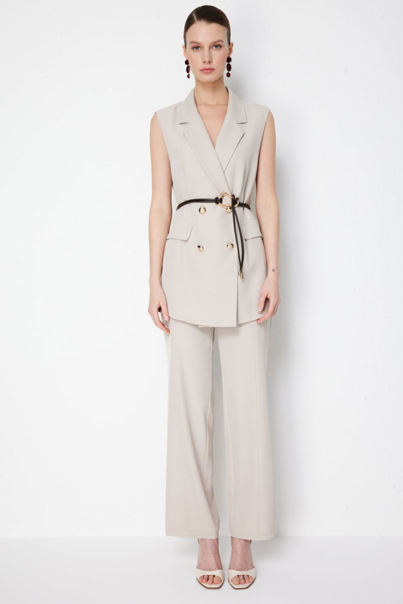 On Kadın Çimalı Bağcıklı Bol Paça Pantolon 78106 Kum - On