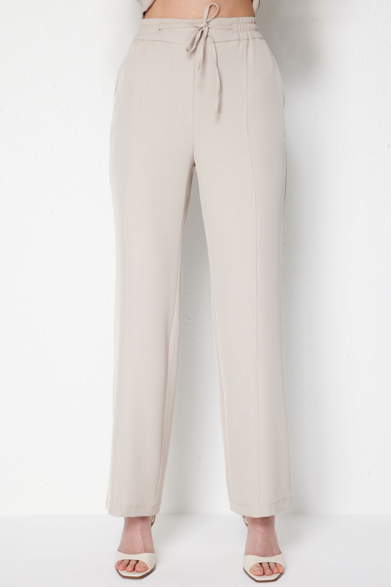On Kadın Çimalı Bağcıklı Bol Paça Pantolon 78106 Kum - 2