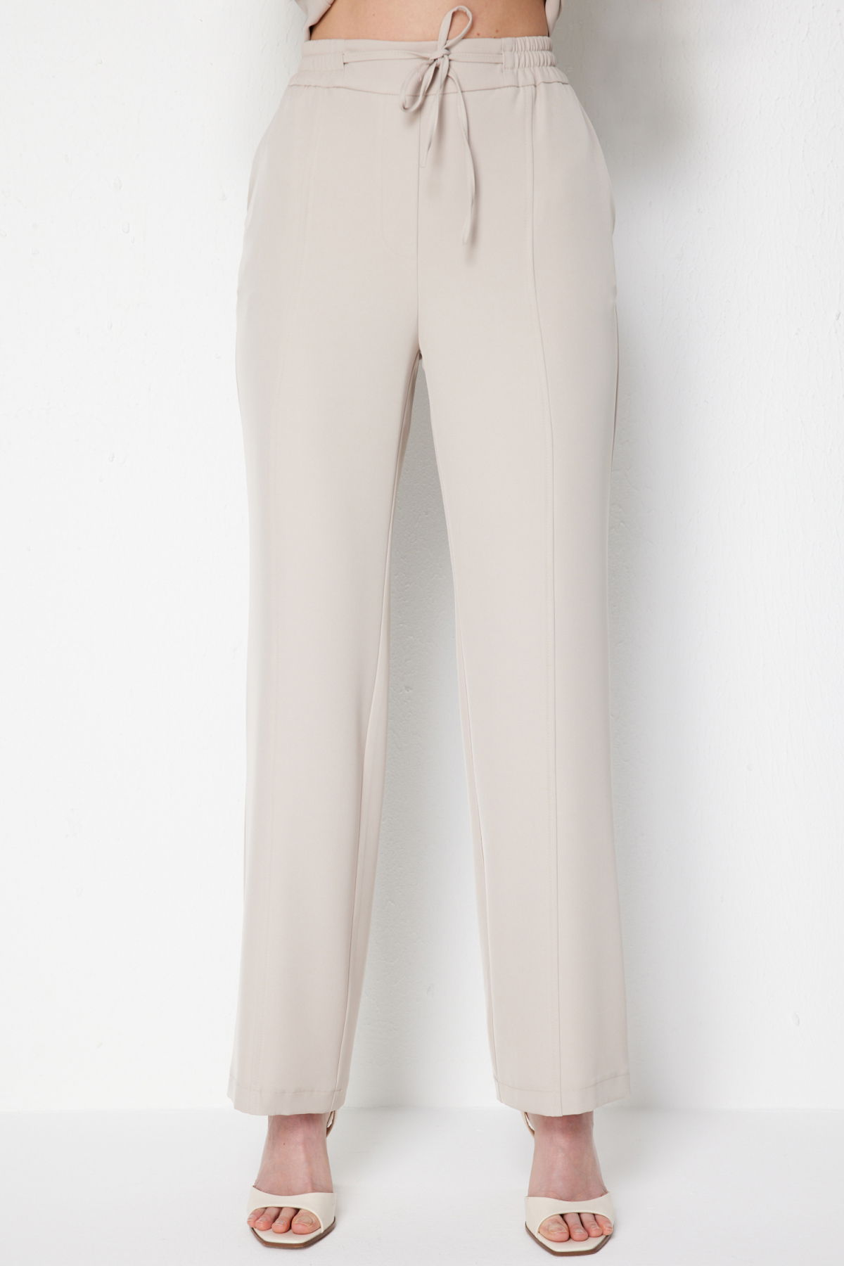 On Kadın Çimalı Bağcıklı Bol Paça Pantolon 78106 Kum - 2