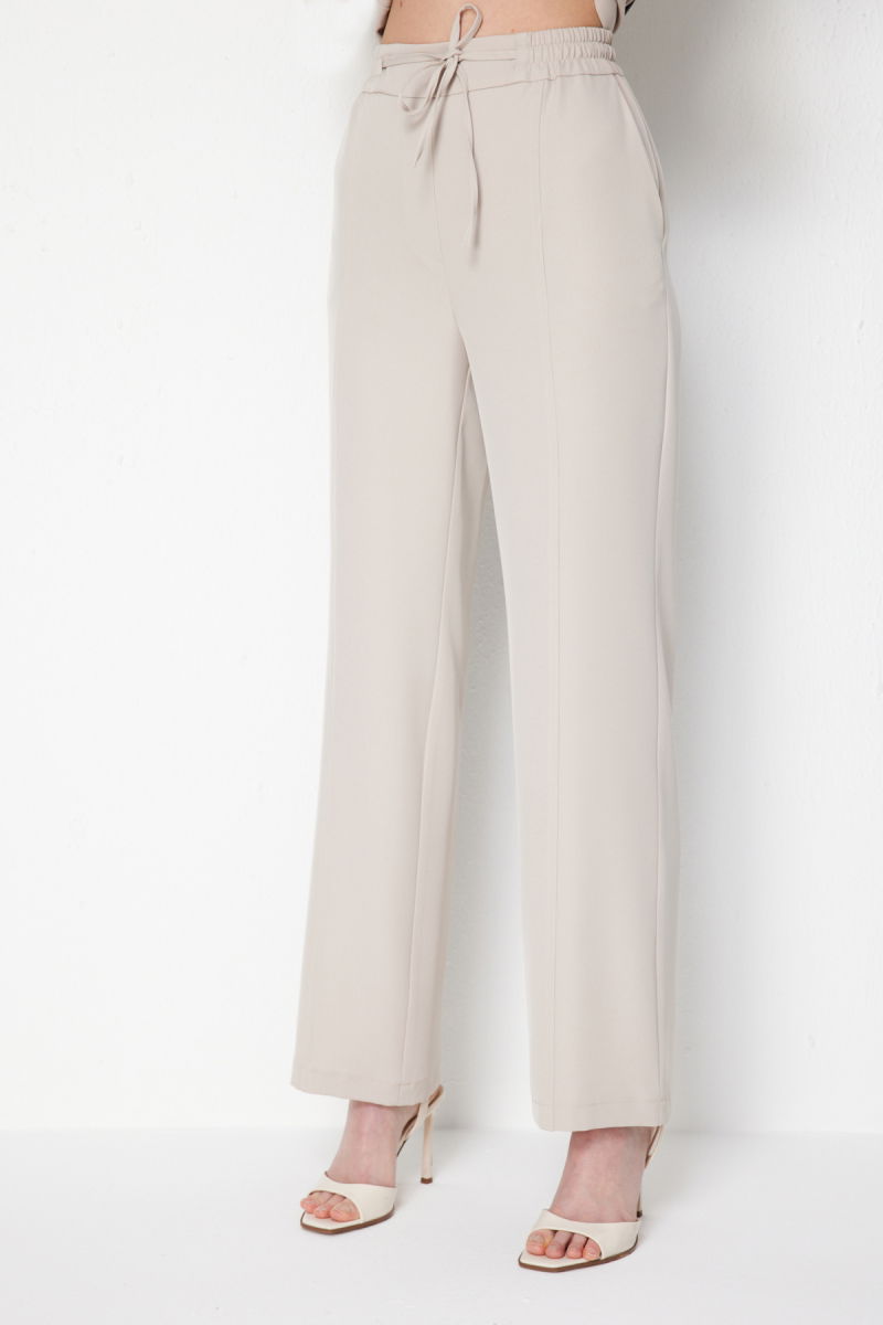 On Kadın Çimalı Bağcıklı Bol Paça Pantolon 78106 Kum - 3
