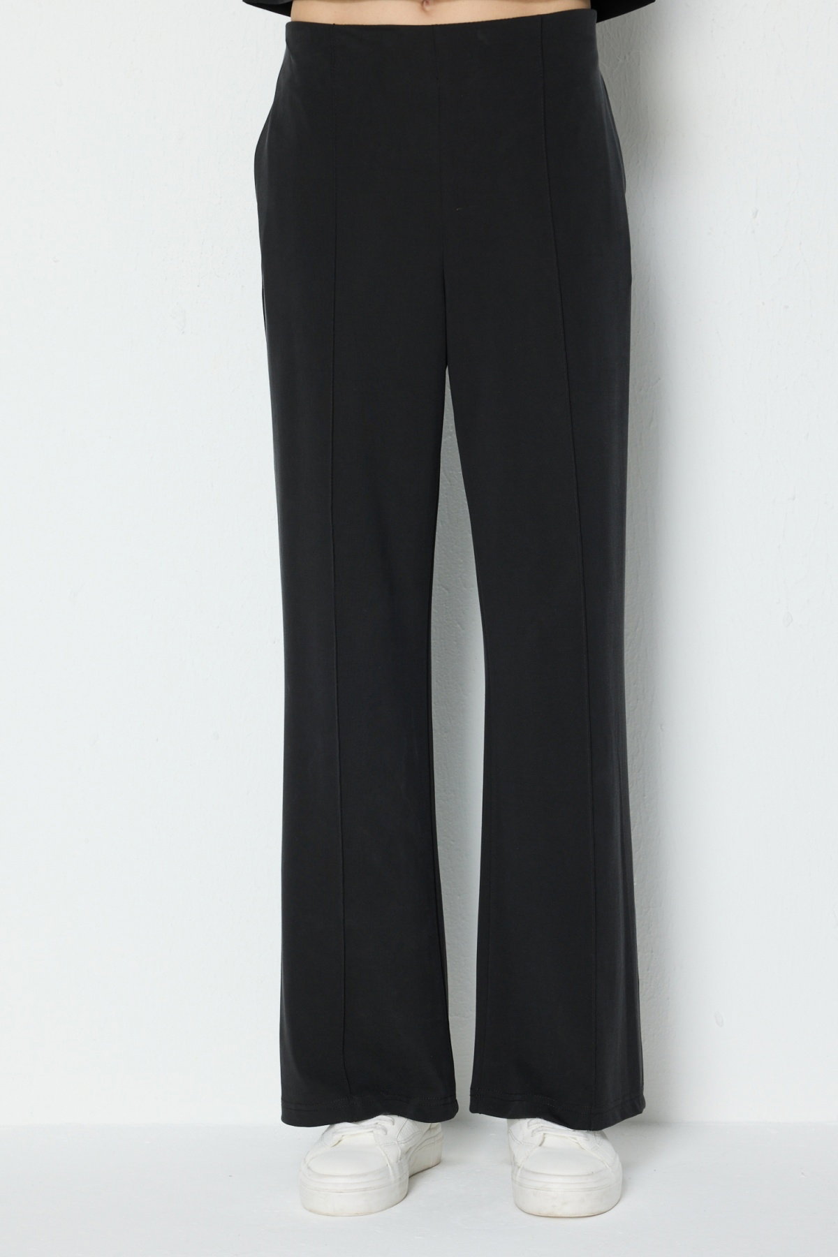 On Kadın Çimalı Bol Paça Pantolon 76432 Siyah - 3