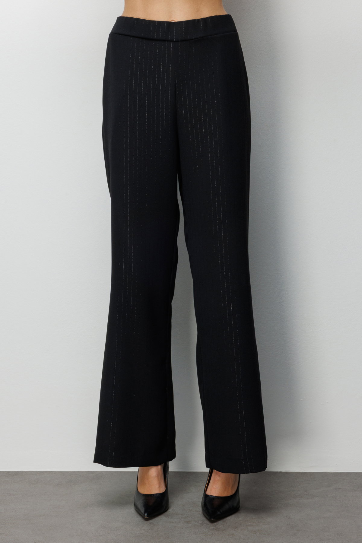 On Kadın Çizgi Desenli Bol Paça Pantolon 74901 Siyah - 2