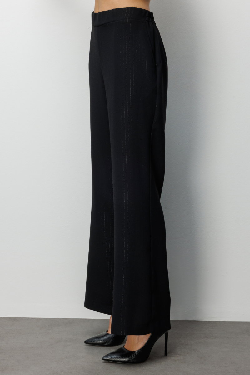 On Kadın Çizgi Desenli Bol Paça Pantolon 74901 Siyah - 3