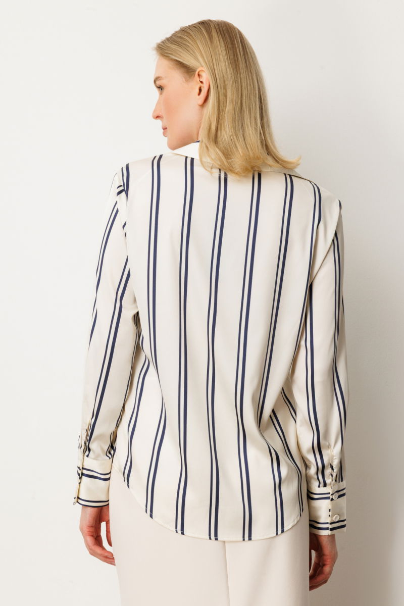 On Kadın Çizgili Saten Gömlek 64300 Ekru - Laci - 4