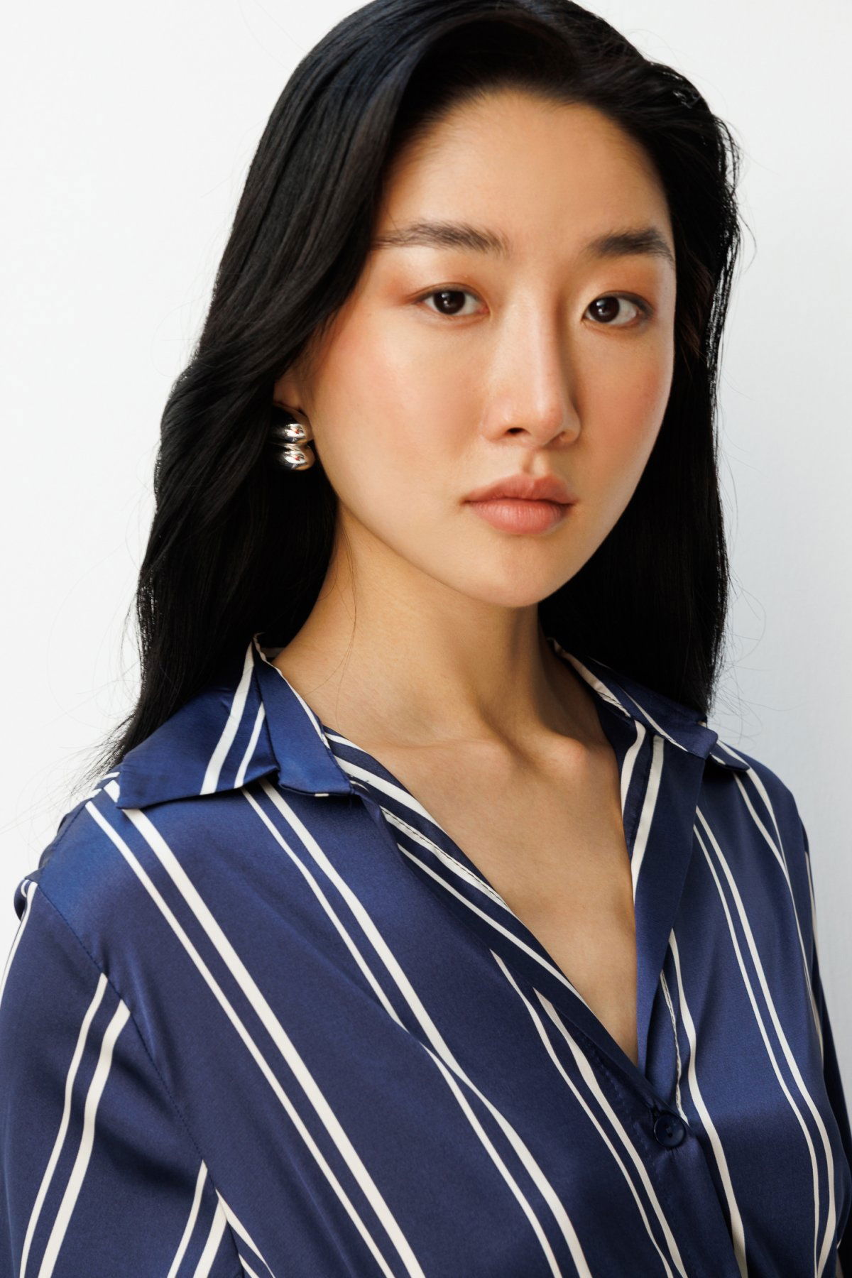 On Kadın Çizgili Saten Gömlek 64300 Laci-Ekru - 3