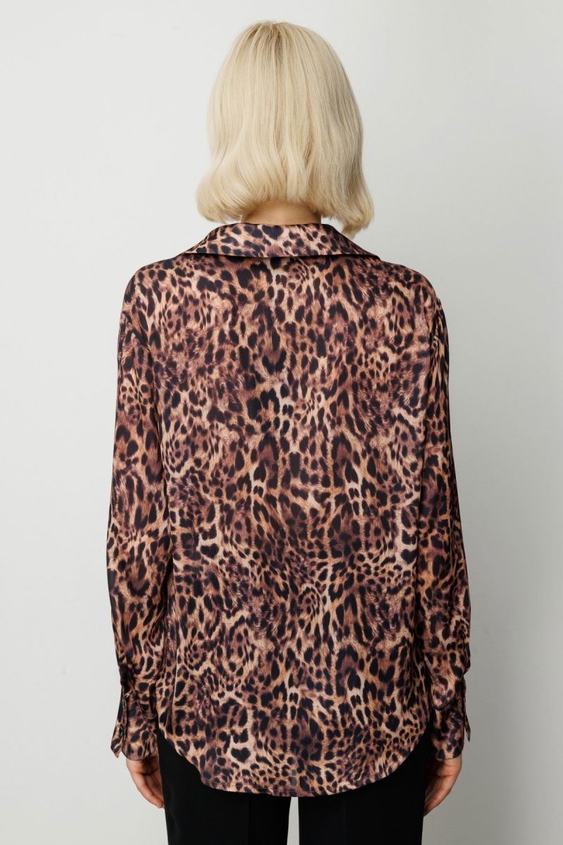 On Kadın Çizgili Saten Gömlek 64300 Leopar - 4