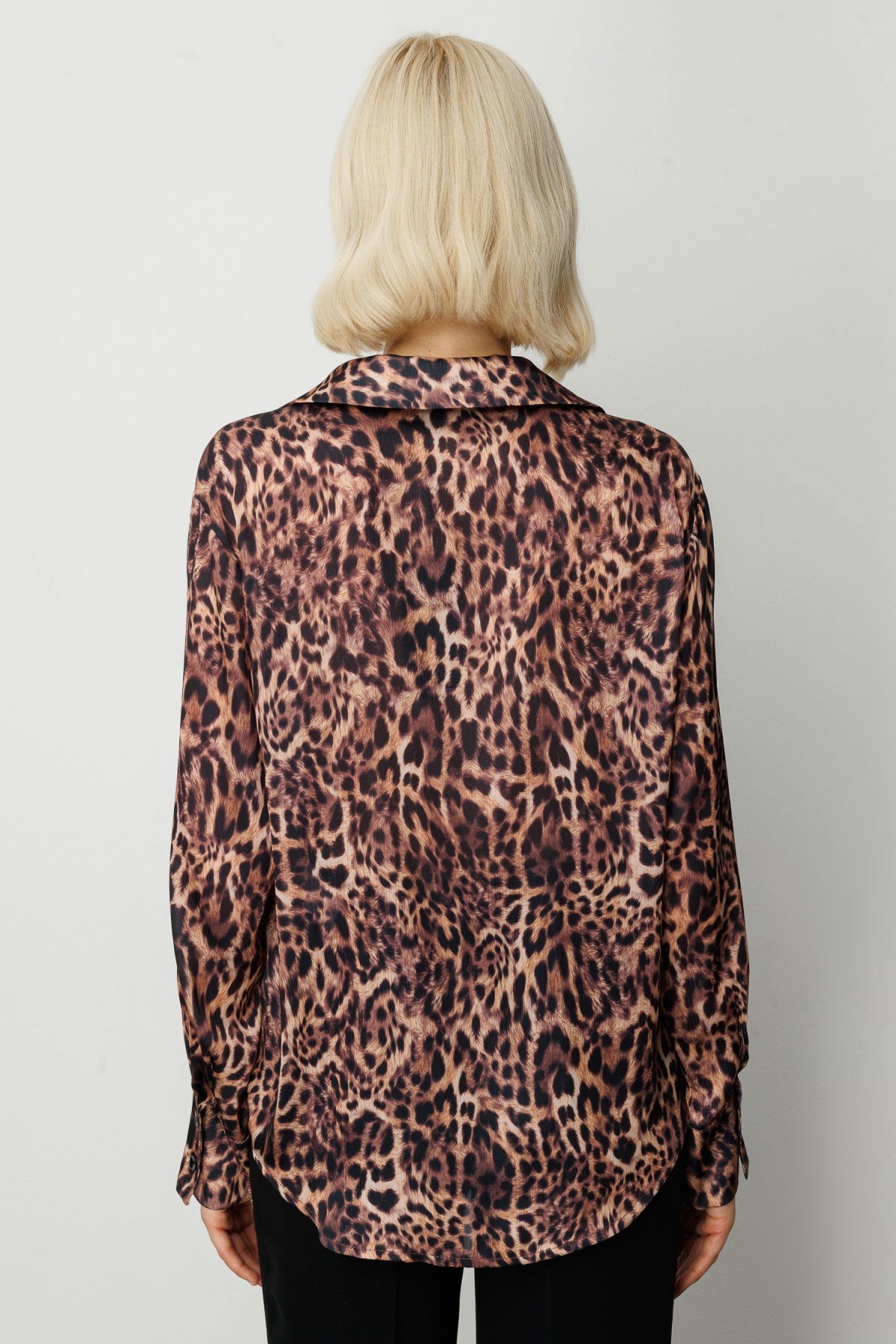 On Kadın Çizgili Saten Gömlek 64300 Leopar - 4