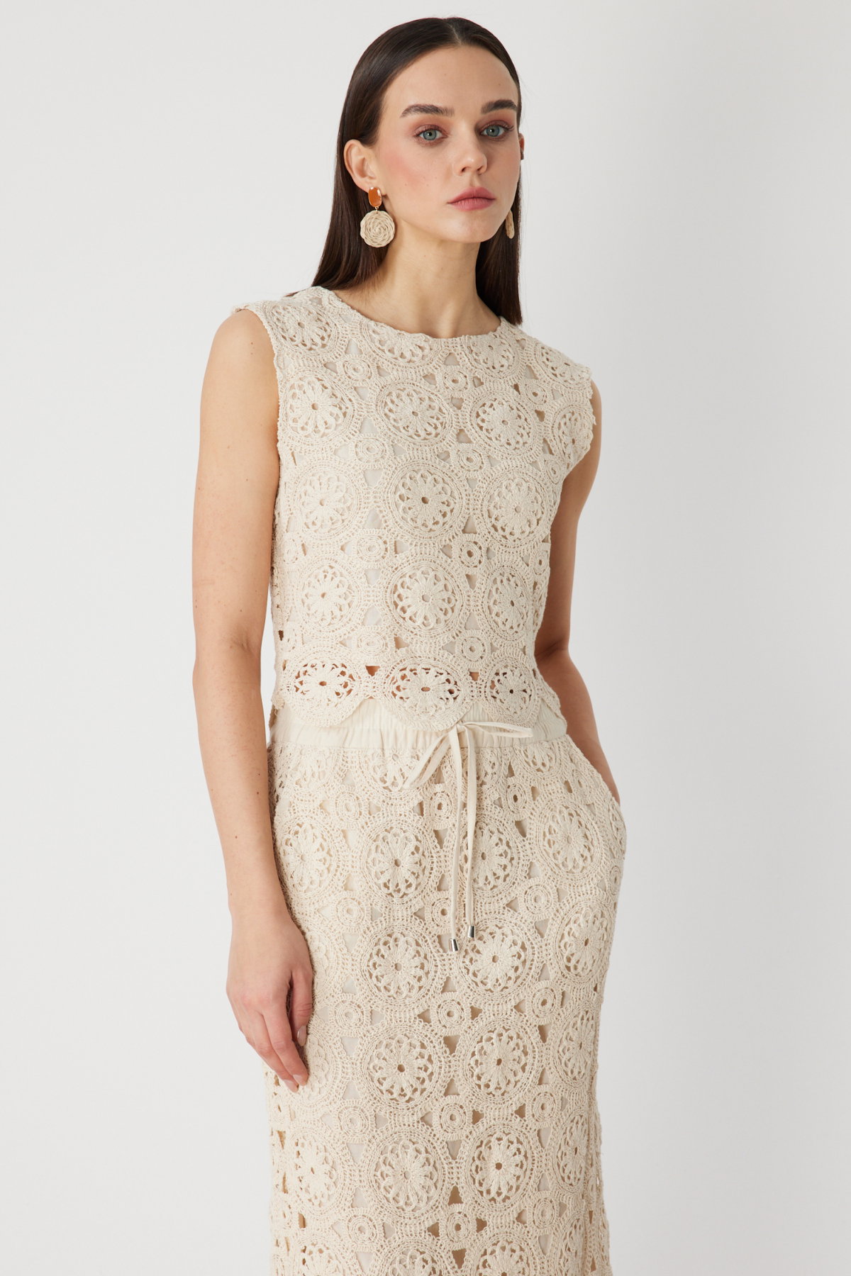 On Kadın Dantel Desenli Crop Bluz 76371 Krem - 1