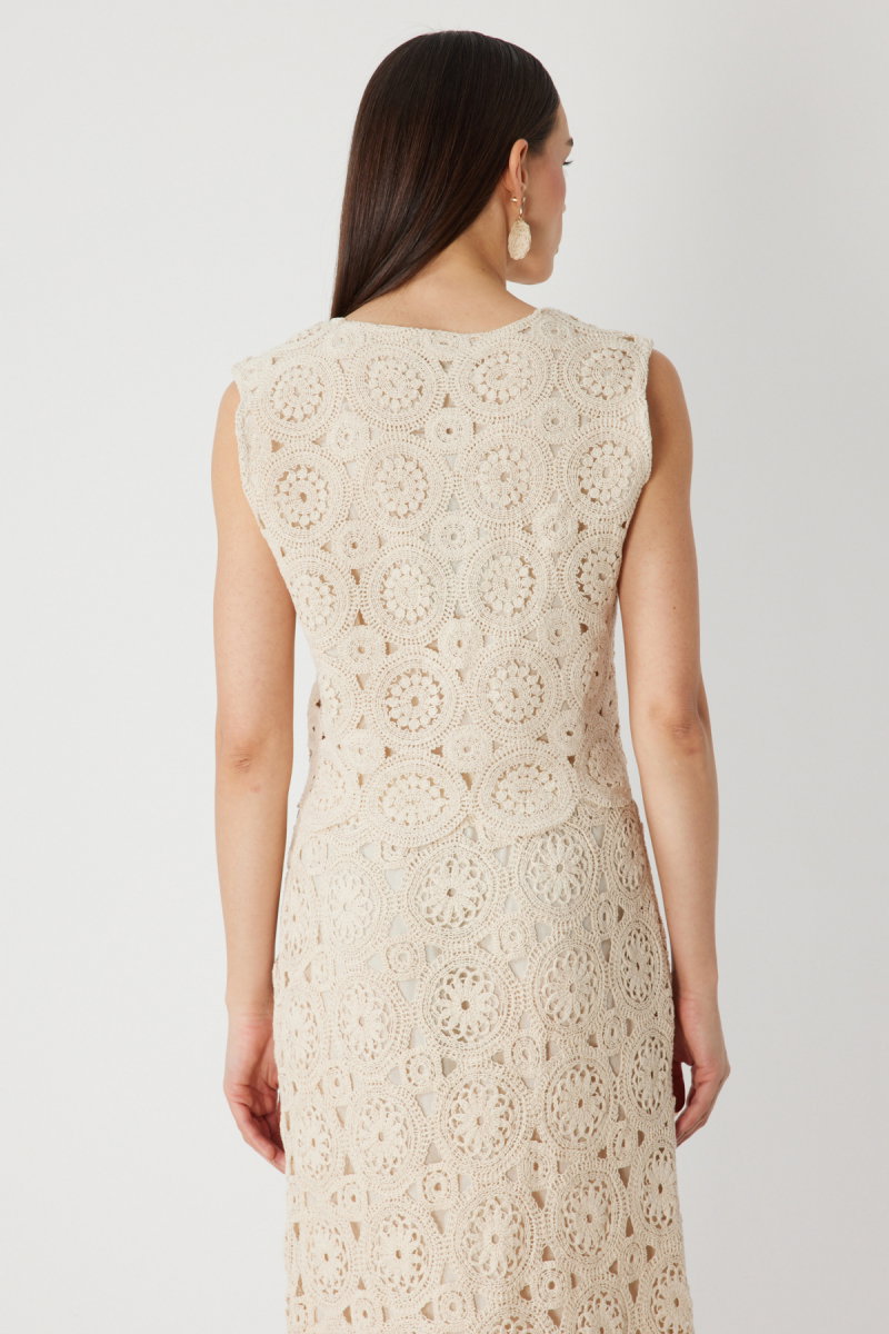 On Kadın Dantel Desenli Crop Bluz 76371 Krem - 4