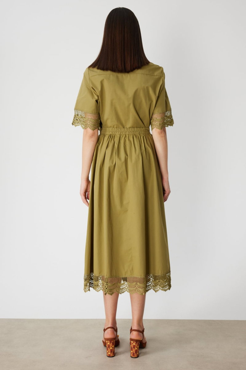 On Kadın Dantel Detaylı Süs Düğmeli Maxi Etek 74337 Oliv - 4