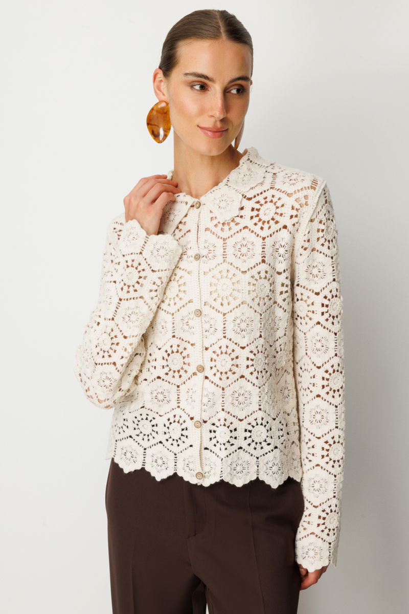 On Kadın Dantelli Uzun Kollu Pamuk Hırka 66946 Krem - 2