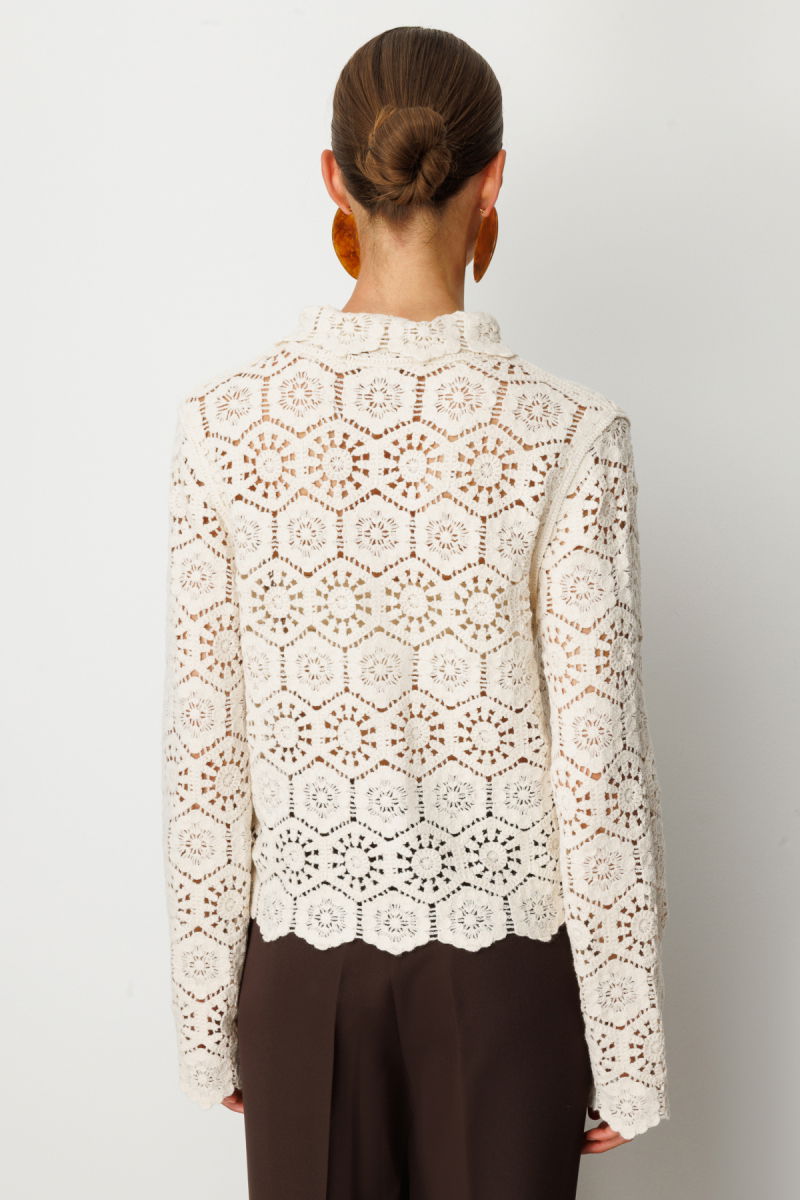 On Kadın Dantelli Uzun Kollu Pamuk Hırka 66946 Krem - 4