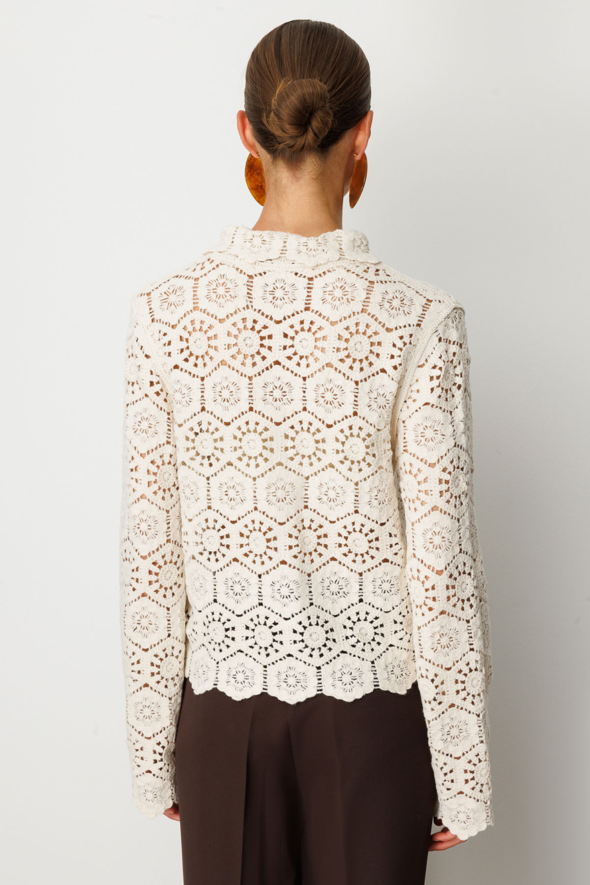 On Kadın Dantelli Uzun Kollu Pamuk Hırka 66946 Krem - 4