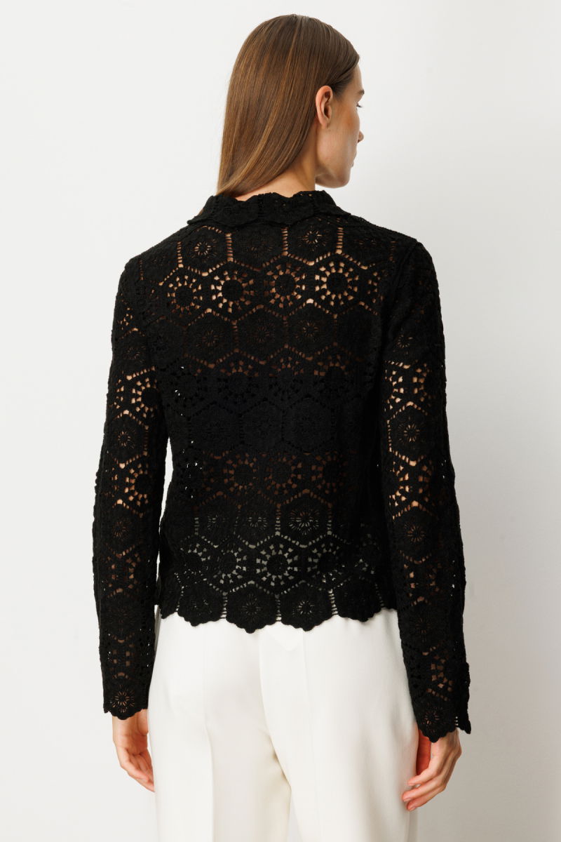 On Kadın Dantelli Uzun Kollu Pamuk Hırka 66946 Siyah - 4