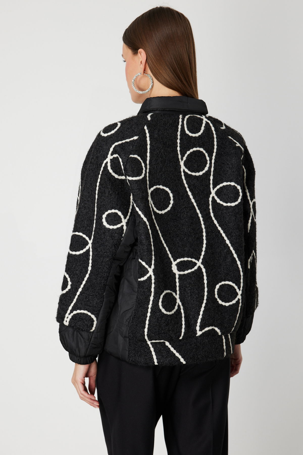 On Kadın Desenli Mix Kumaş Mont 60708 Siyah - 5