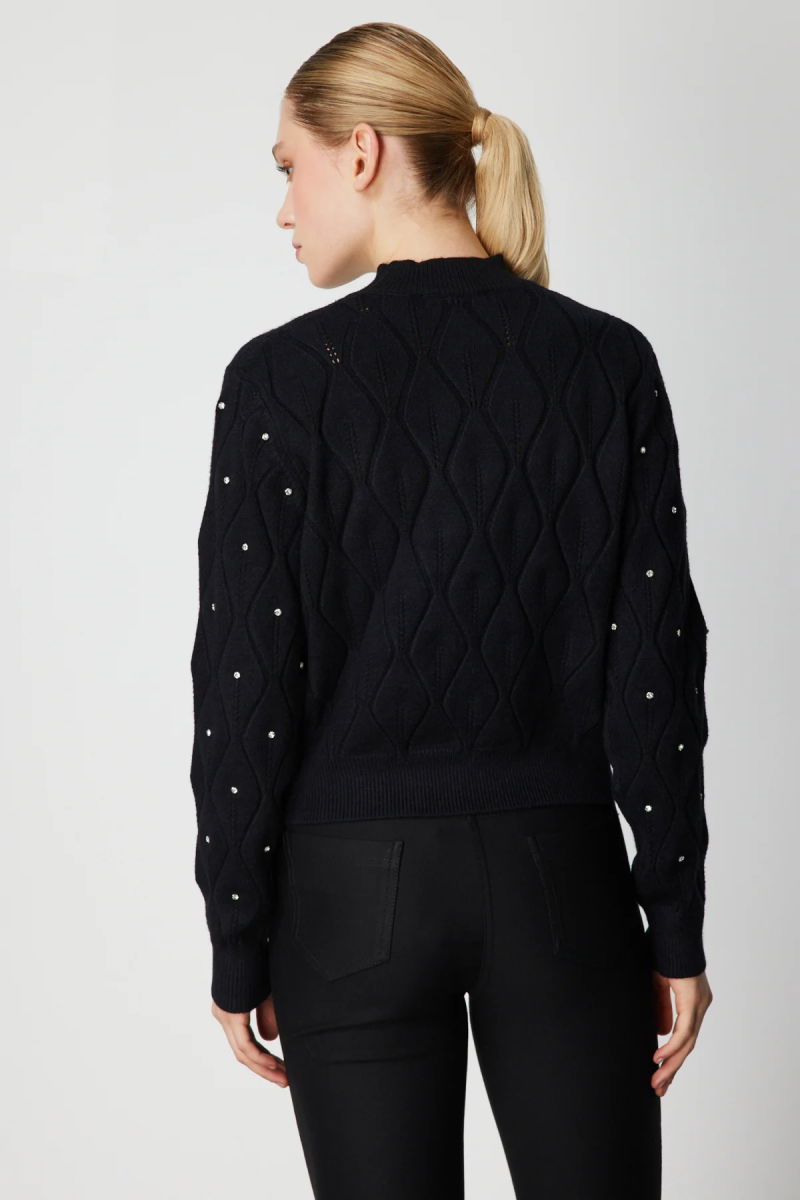 On Kadın Desenli Taş Detaylı Triko Kazak 60317 Siyah - 4