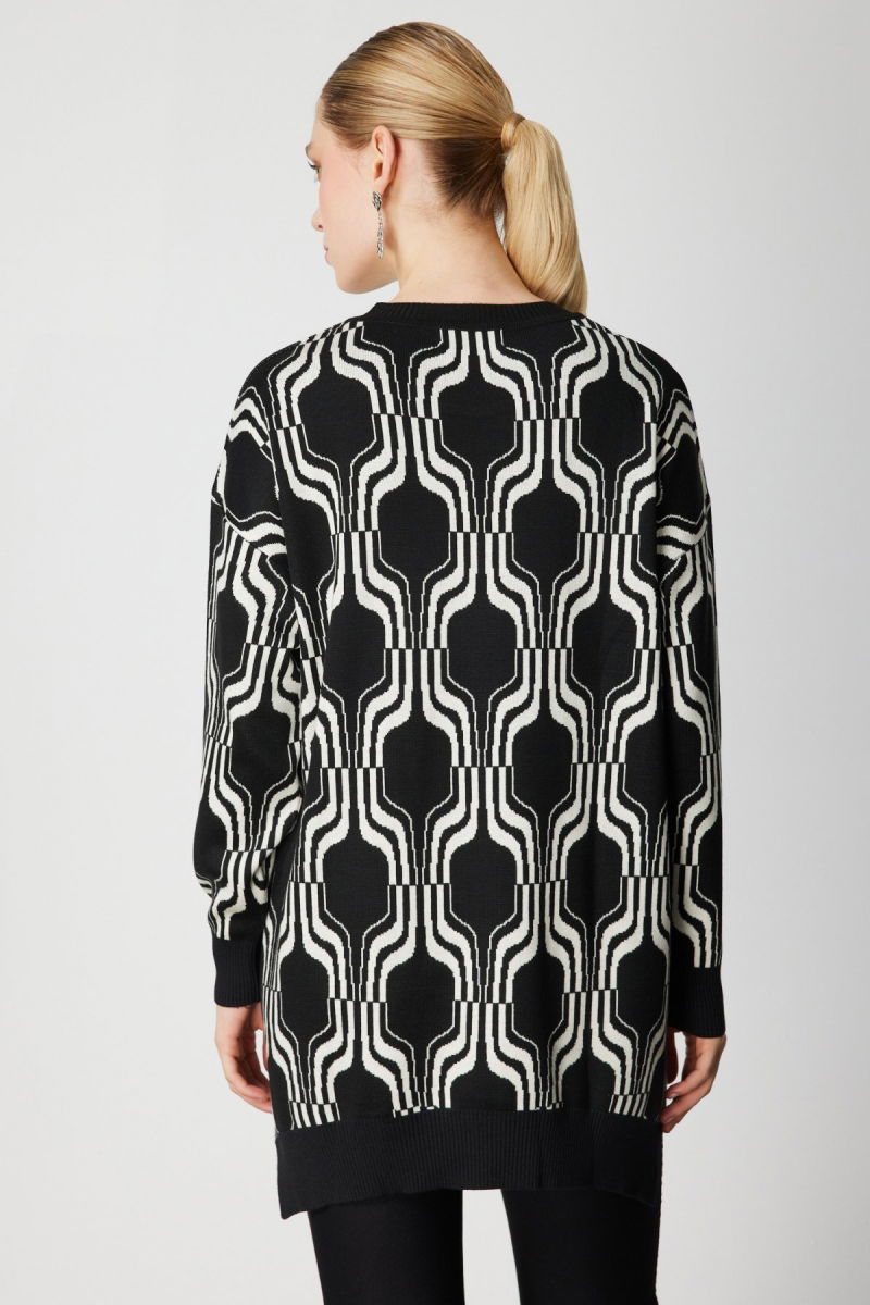 On Kadın Desenli Uzun Triko Kazak 65336 Siyah - 4