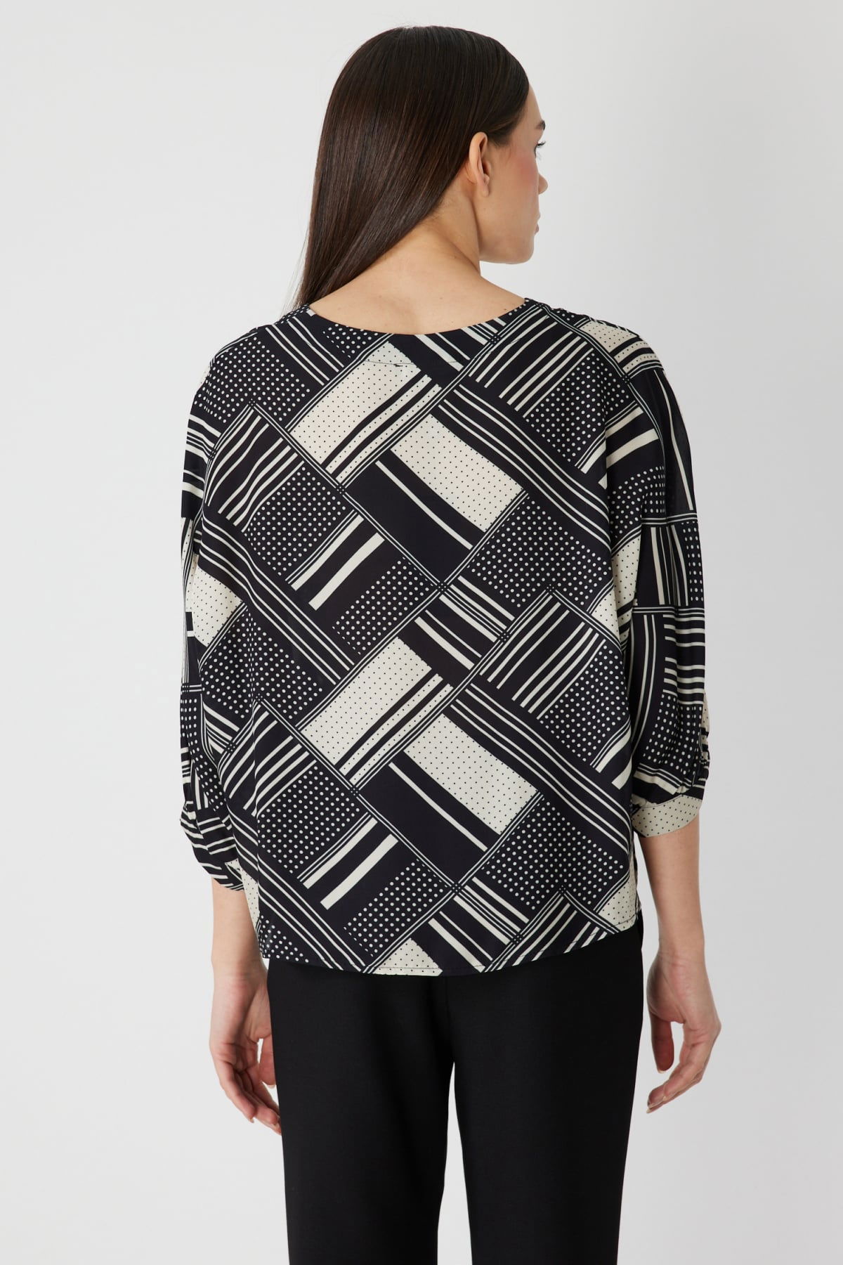 On Kadın Desenli Yarım Kollu Bluz 72347 Siyah - 4