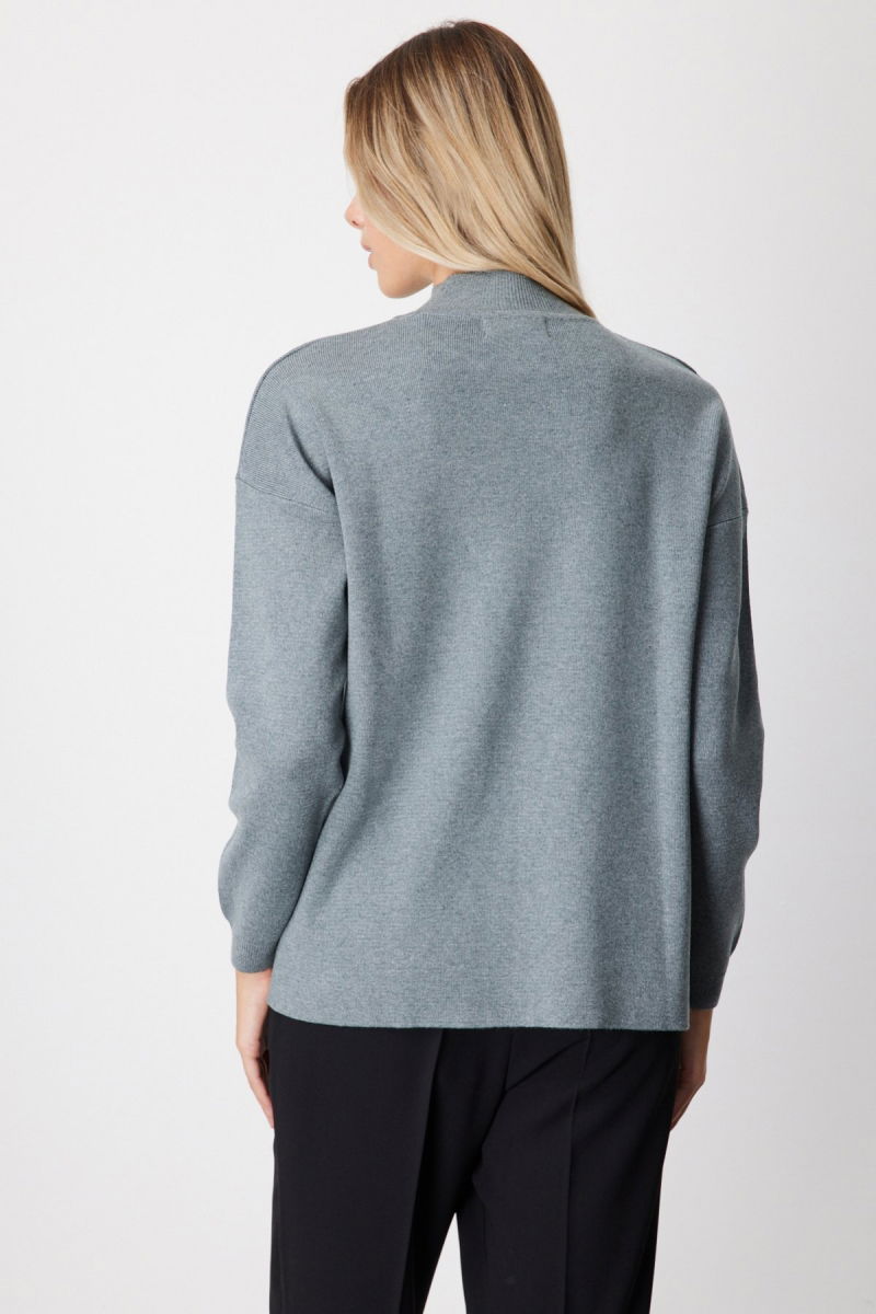 On Kadın Dik Yaka Asimetrik Kesim Triko Kazak 65343 Gri - 4