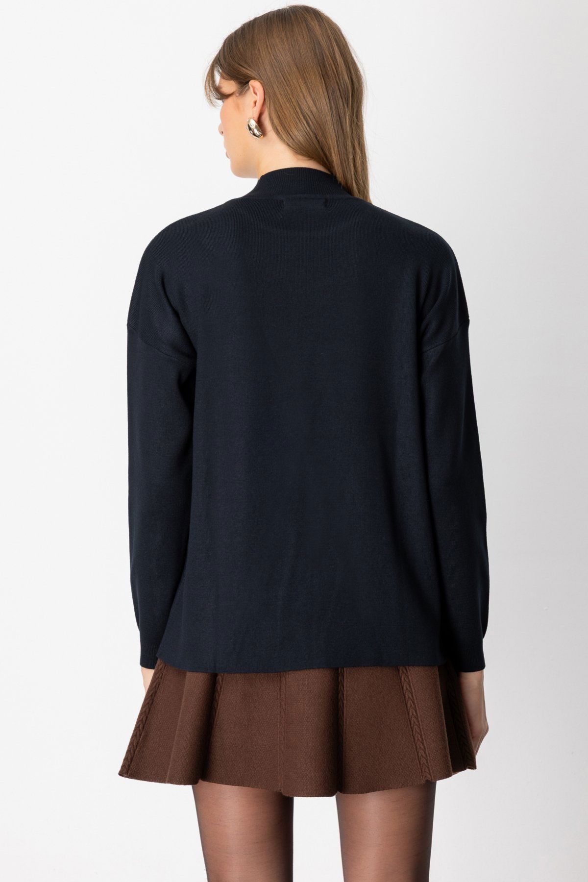 On Kadın Dik Yaka Asimetrik Kesim Triko Kazak 65343 Siyah - 4